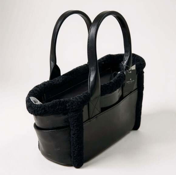 KATE SPADE 17” JETT FAUX SHEARLING LARGE TOTE PATENT LEATHER NWT - Picture 6 of 7